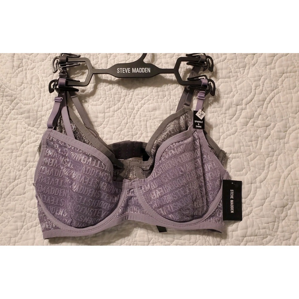 Steve Madden Women Intimates 2 Pack Sparkle And Shine Bras Size 34C Gray  Purple